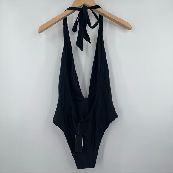 KENDALL +KYLIE Swimsuit One Piece Plunge Black Sexy Beach Swim Tie NWT Medium - Picture 4 of 12